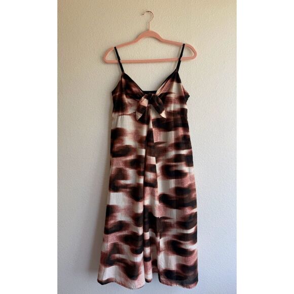 Dkny Dresses & Skirts - DKNY 100% Cotton Knotted Tie Front Maxi Sun Dress in Brown Ombre Stripe size M